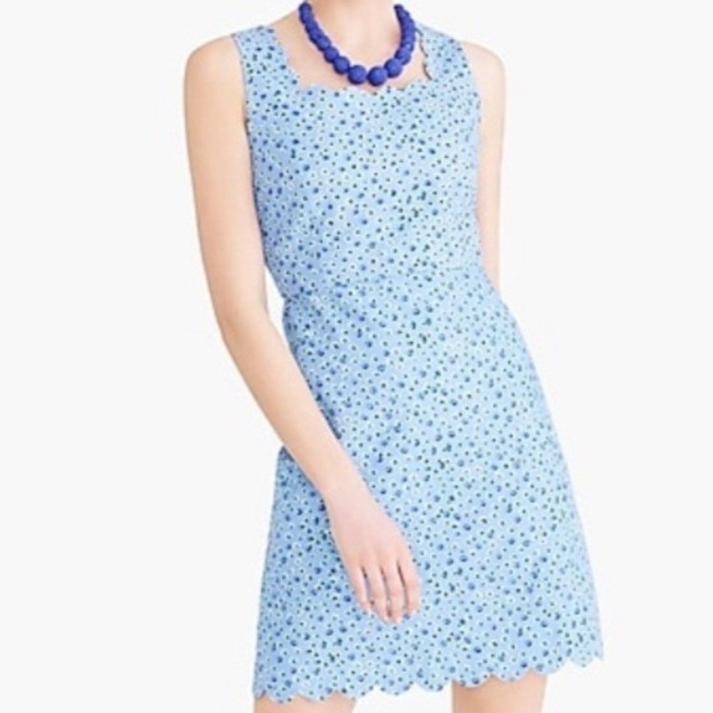 J. Crew Factory Women's Basketweave Floral Scallop-Edge Dress Cotton 4 Party